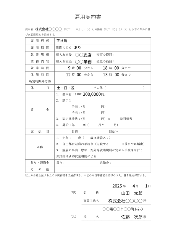雇用契約書